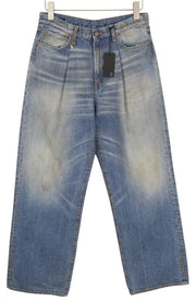 R13 Damon Pleated Wide Leg Women Jeans 27 Amber Blue Faded Dirty Look Denim