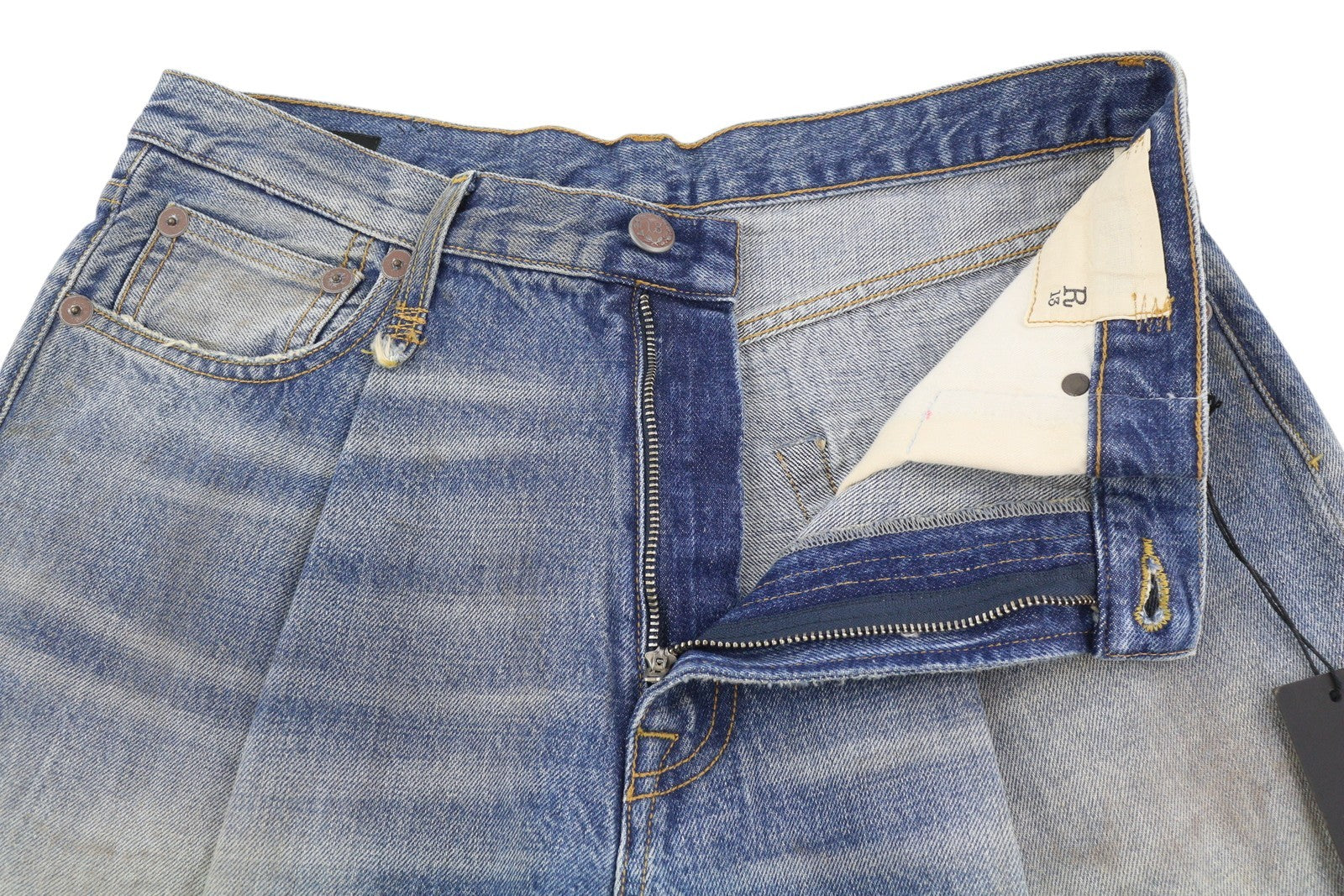 R13 Damon Pleated Wide Leg Women Jeans 27 Amber Blue Faded Dirty Look Denim