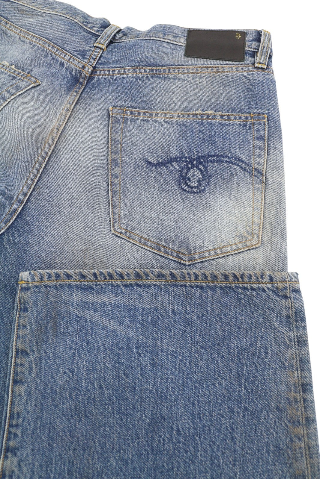 R13 Damon Pleated Wide Leg Women Jeans 27 Amber Blue Faded Dirty Look Denim