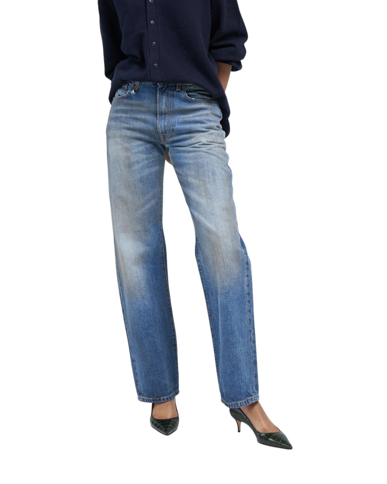 R13 Alice Slim Straight Leg Women Jeans 27 Amber Blue Faded Washed Denim RRP€699