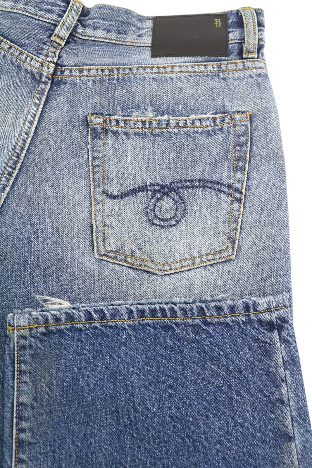 R13 Alice Slim Straight Leg Women Jeans 27 Amber Blue Faded Washed Denim RRP€699