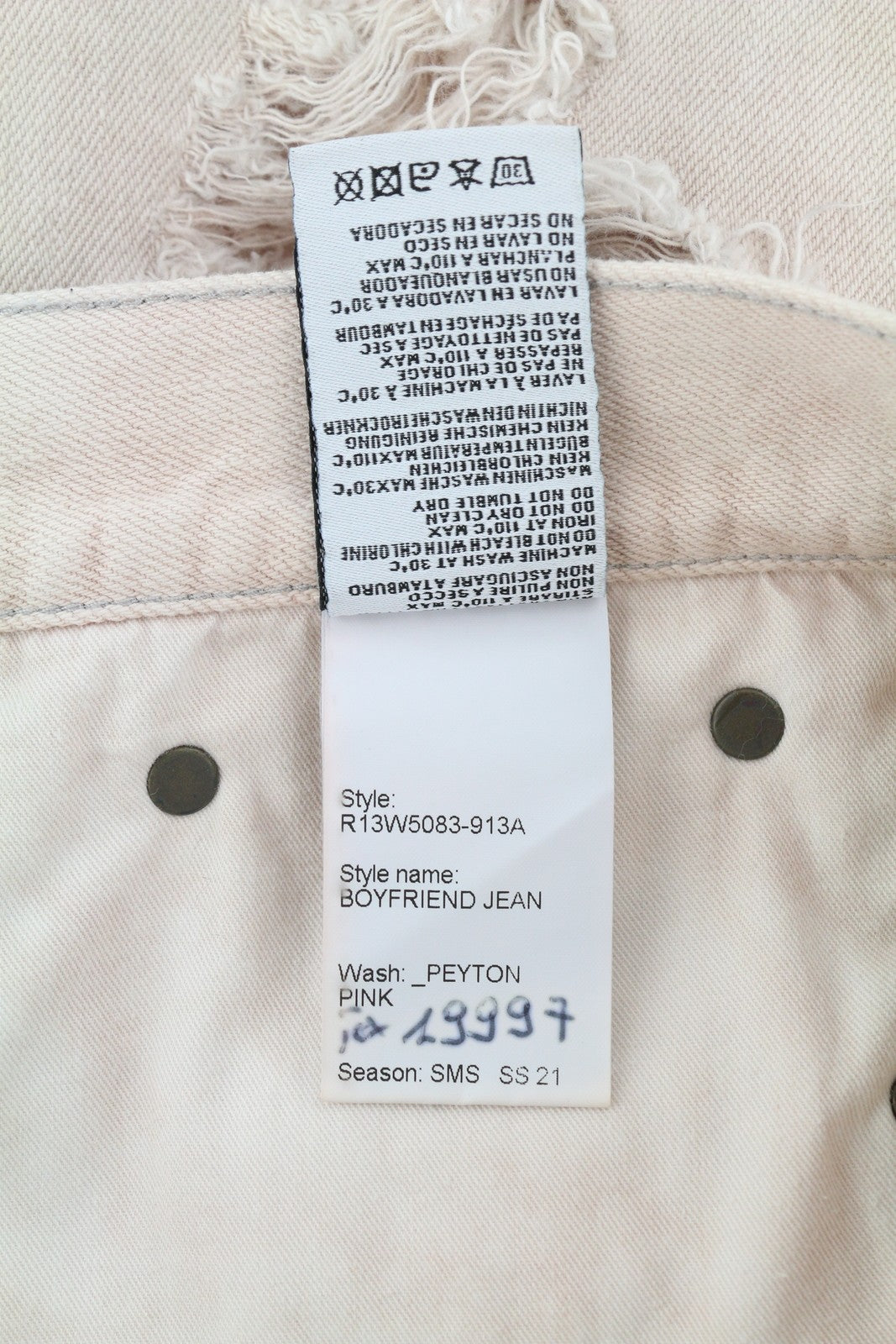 R13 Boyfriend Women Jeans 27 Peyton Pink Distress Ripped Zip Fly Denim RRP€699