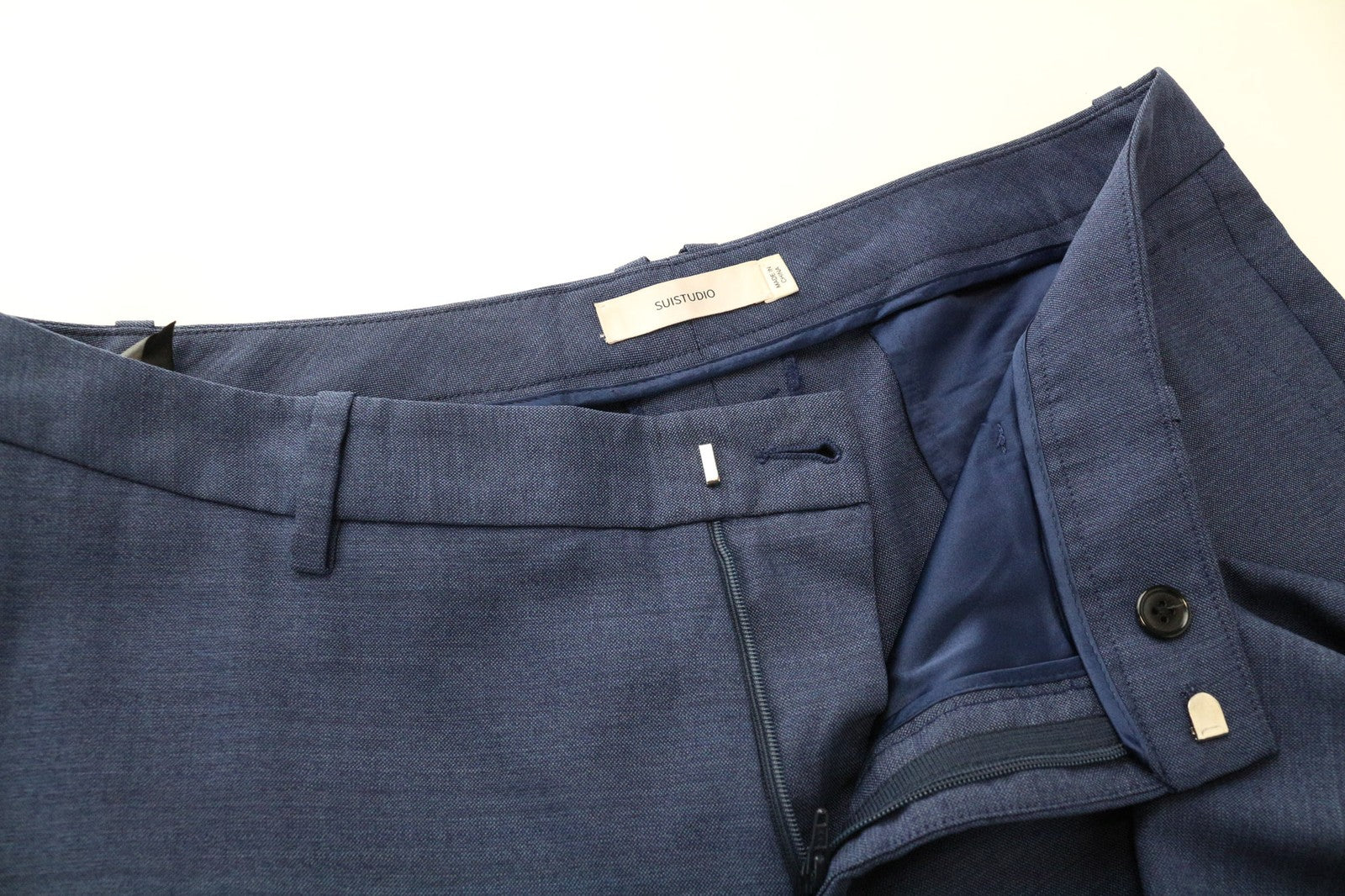 SUISTUDIO Grey Women's Trousers UK14S Blue Slim Melange Pure Wool Flat Front