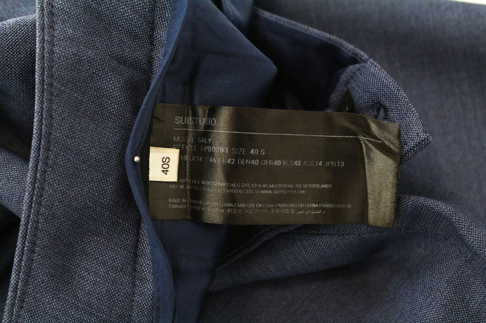 SUISTUDIO Grey Women's Trousers UK14S Blue Slim Melange Pure Wool Flat Front