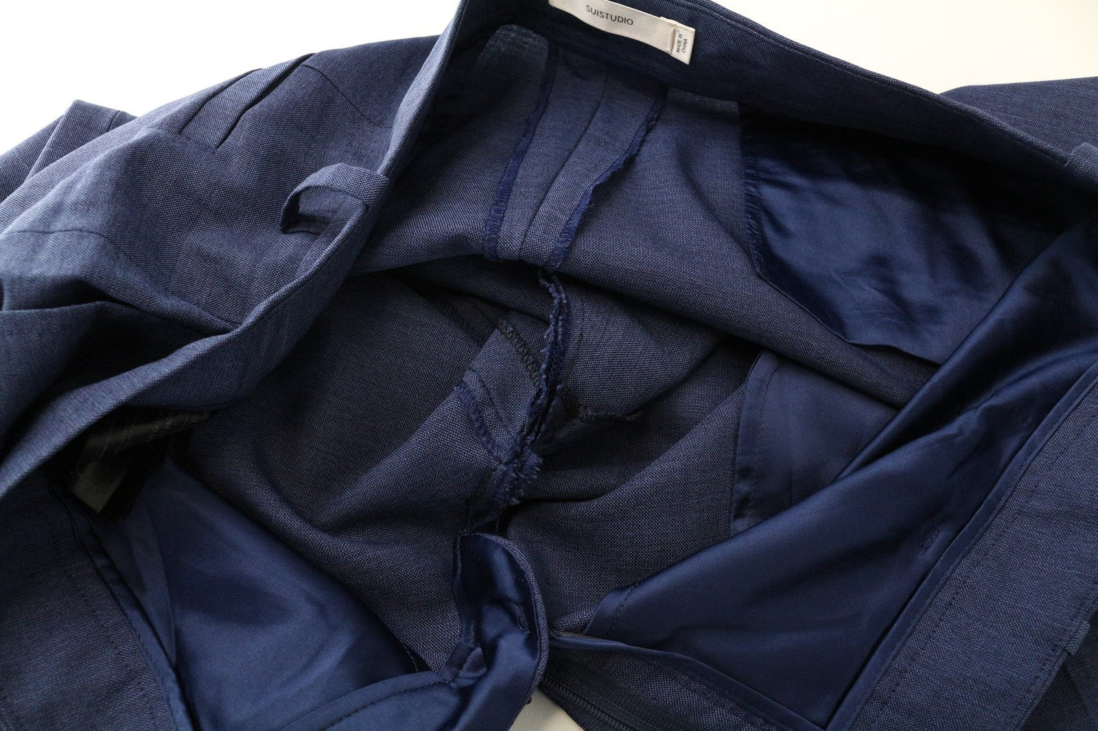 SUISTUDIO Grey Women's Trousers UK14S Blue Slim Melange Pure Wool Flat Front