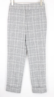 SUITSUPPLY Women's Trousers 34R Light Grey Glen Check Slim Flat Front Turn-Up