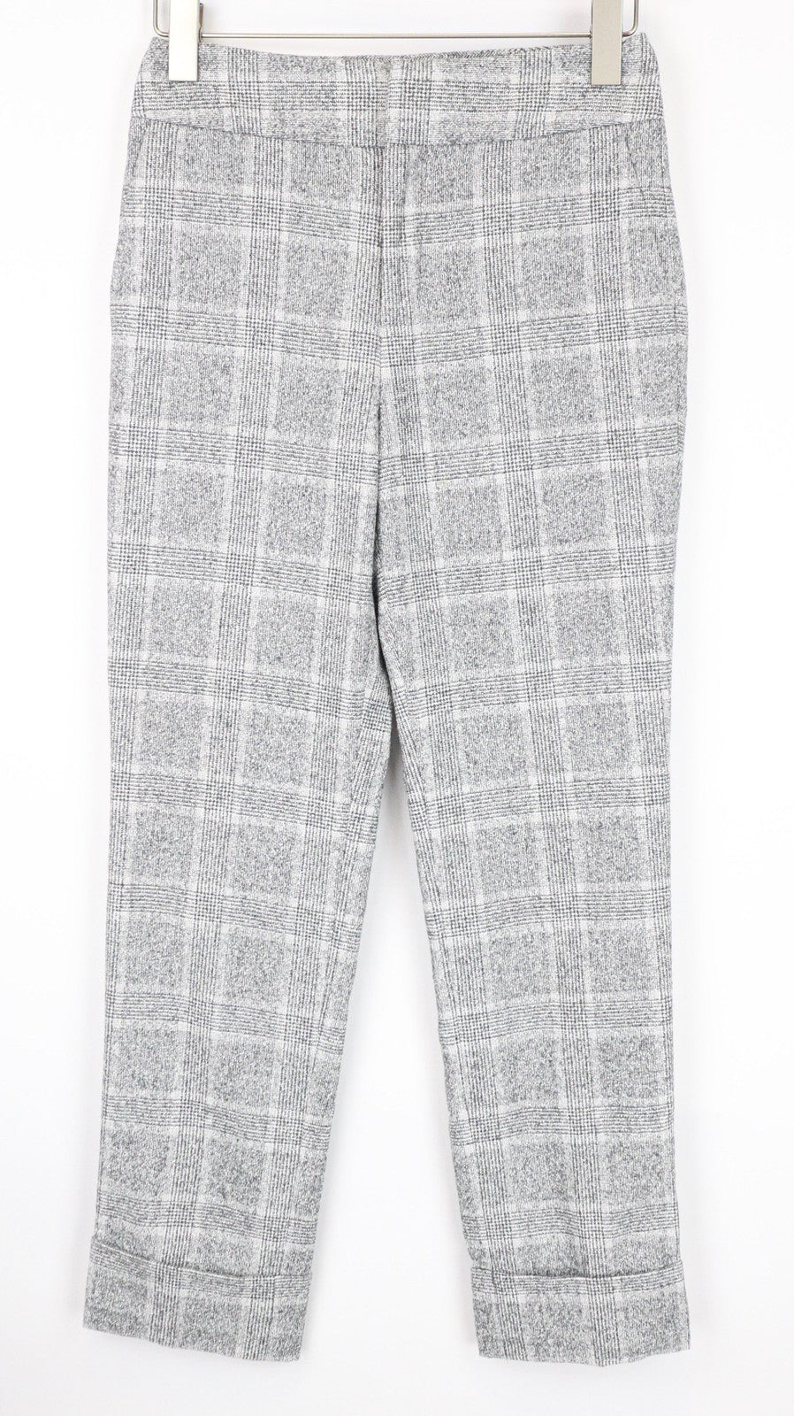SUITSUPPLY Women's Trousers 34R Light Grey Glen Check Slim Flat Front Turn-Up