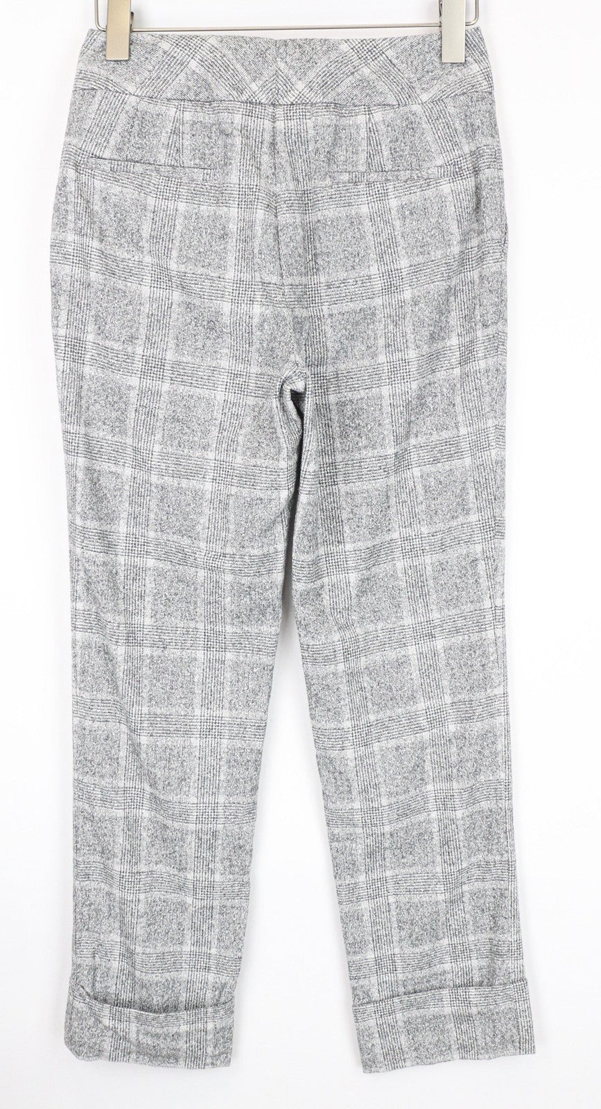 SUITSUPPLY Women's Trousers 34R Light Grey Glen Check Slim Flat Front Turn-Up