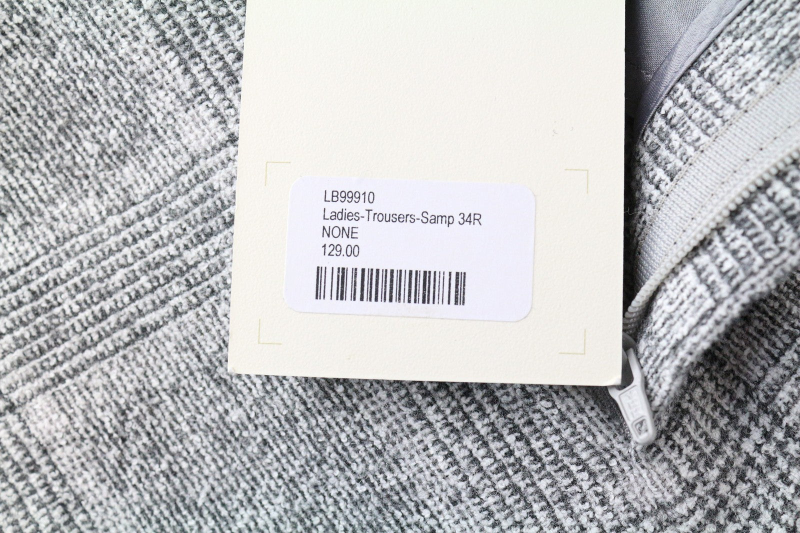 SUITSUPPLY Women's Trousers 34R Light Grey Glen Check Slim Flat Front Turn-Up