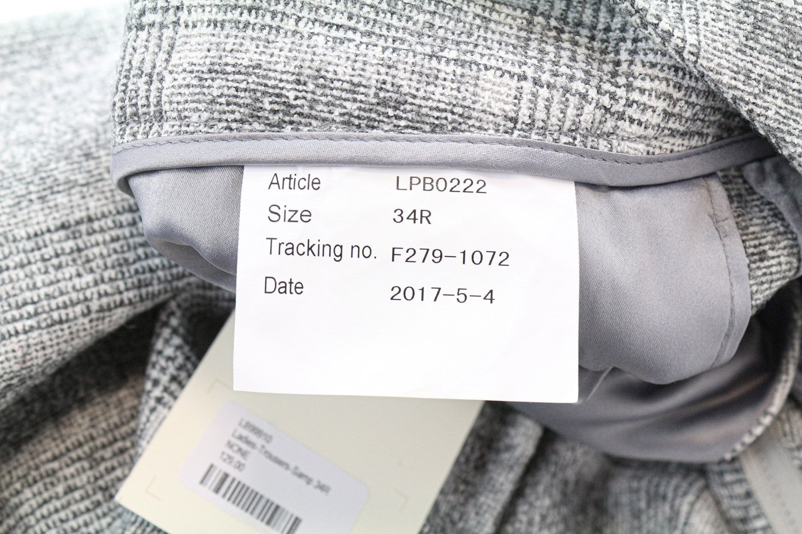 SUITSUPPLY Women's Trousers 34R Light Grey Glen Check Slim Flat Front Turn-Up