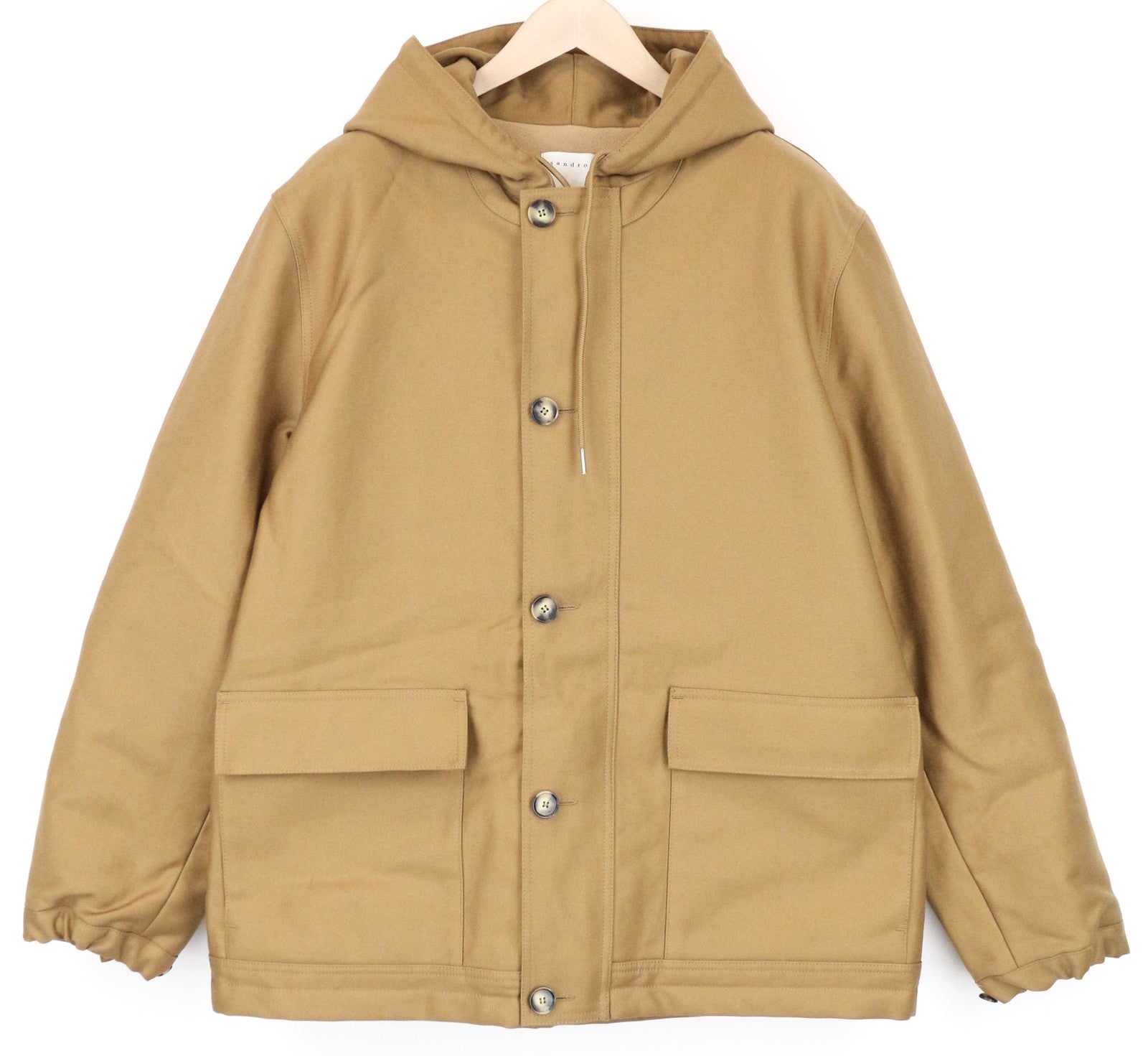 SANDRO Men's Jacket 2XL Light Brown Parka Hood Classic Zip Lined Pure Cotton