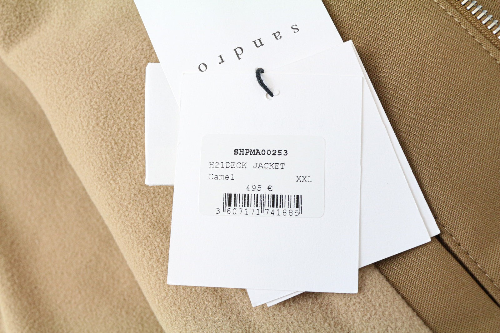 SANDRO Men's Jacket 2XL Light Brown Parka Hood Classic Zip Lined Pure Cotton