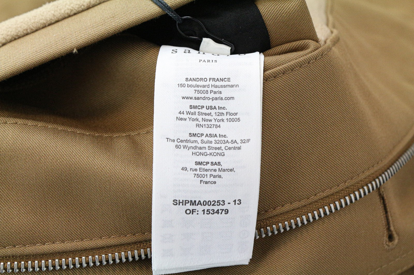 SANDRO Men's Jacket 2XL Light Brown Parka Hood Classic Zip Lined Pure Cotton