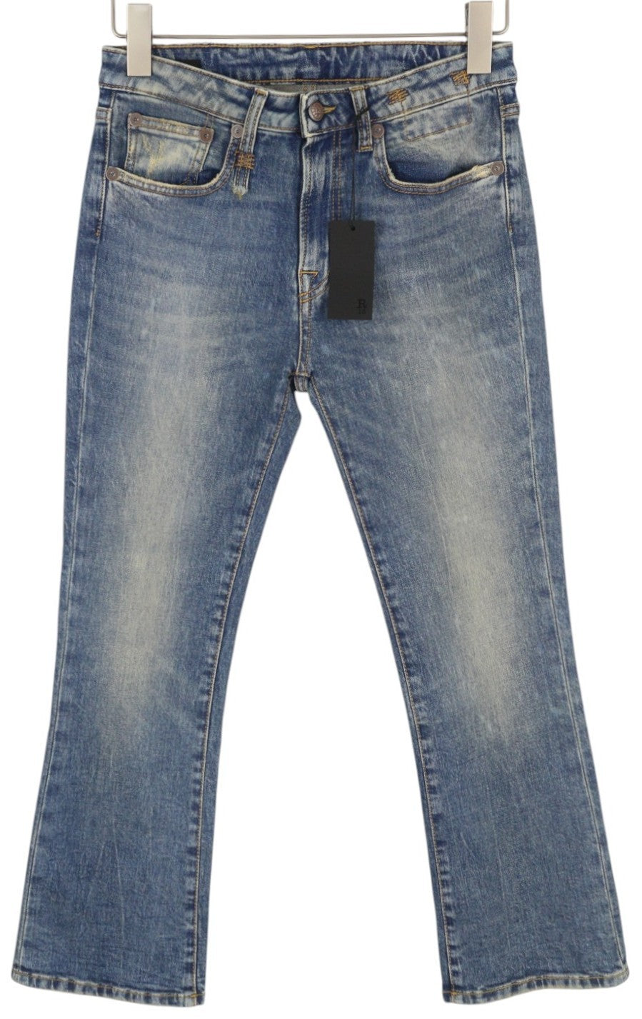 R13 Kick Fit Women Jeans 26 Kelly Stretch Flared Cropped Faded Denim RRP€699