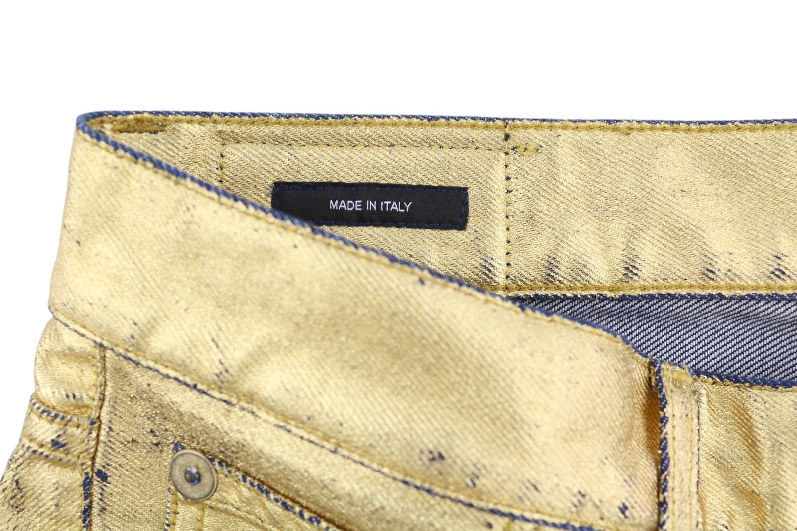 R13 Boyfriend Women Jeans 27 Gold Indigo Shiny Straight Fit Zip Fly Logo Denim