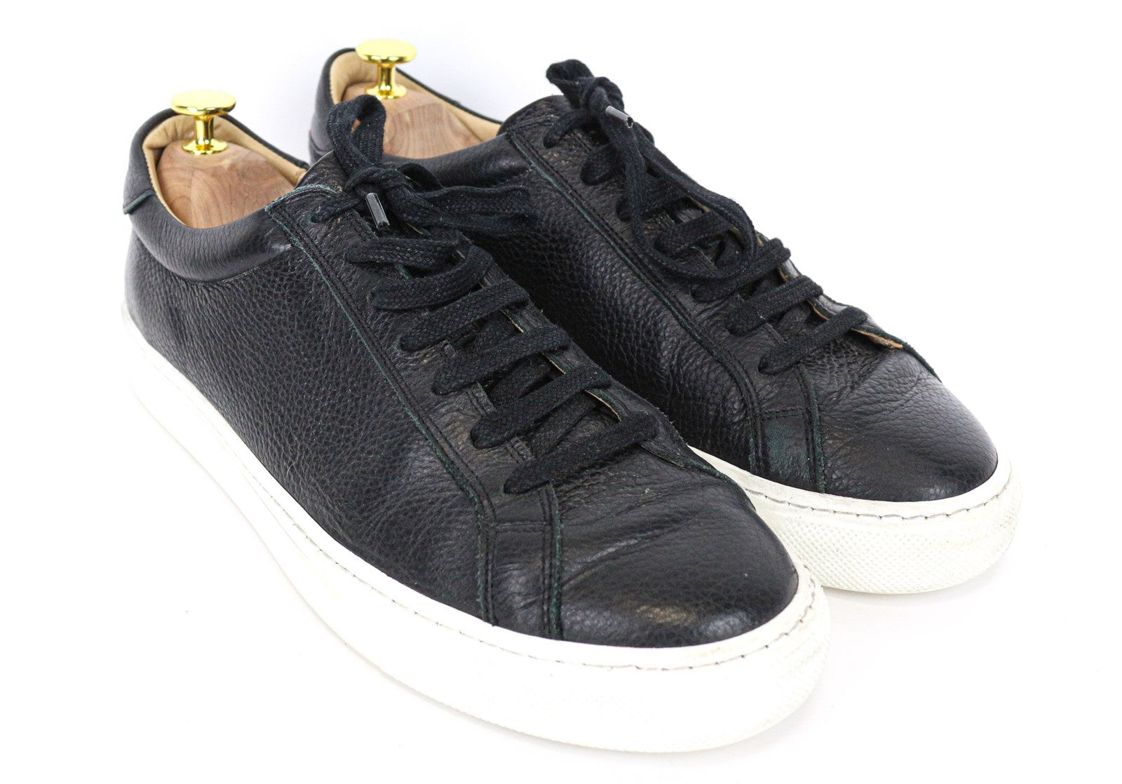 SUITSUPPLY Men's Trainers EU42 Black Grained Leather Lace-Up Casual Sneakers