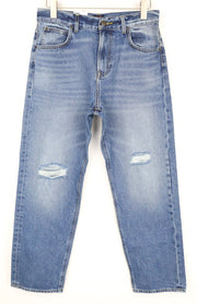 LEE Men's Jeans W31/L32 Blue Straight Loose Fit Non-Stretch Distressed Zipped