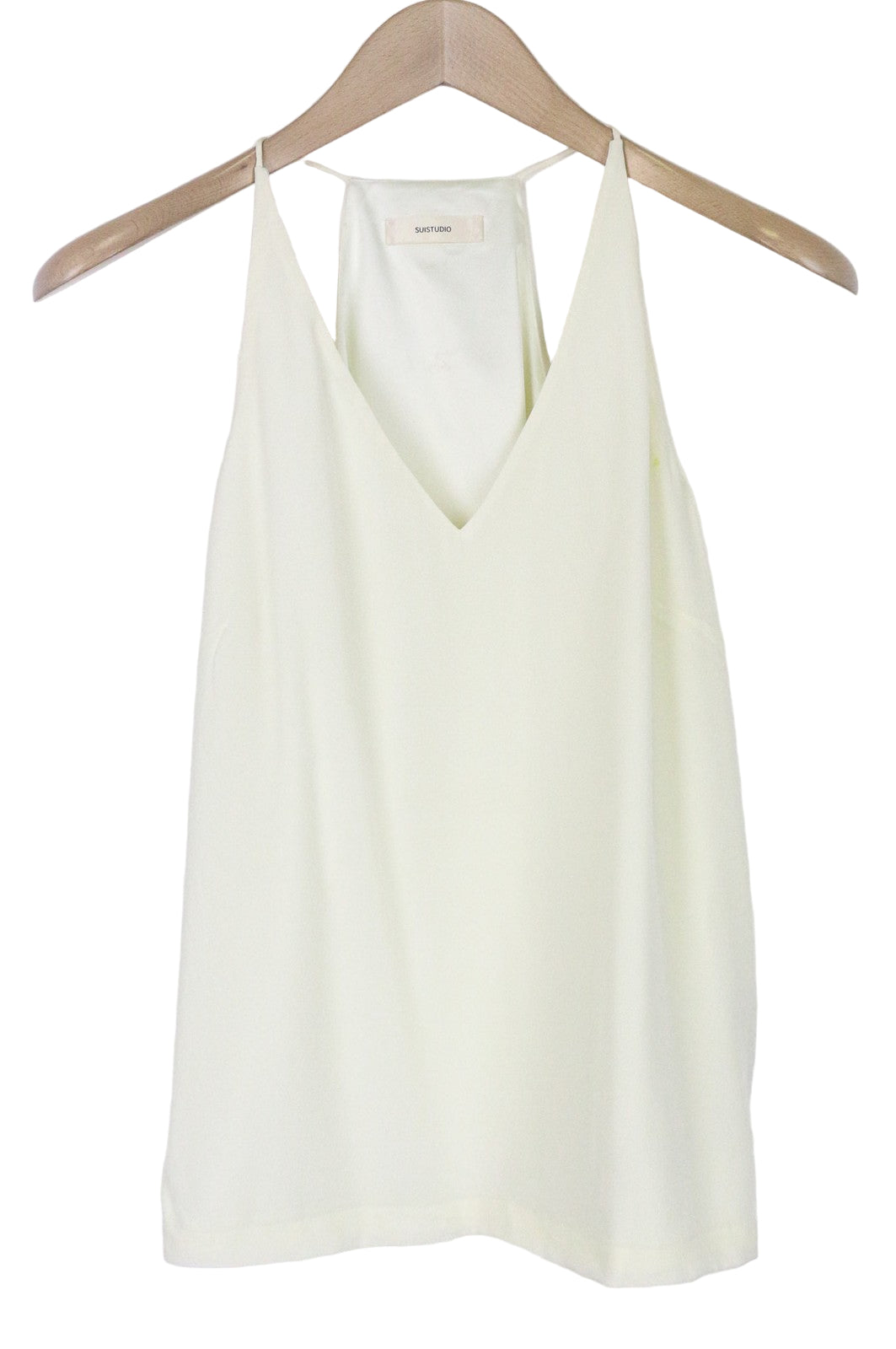 SUISTUDIO Rickie Women's Top UK10 Off-White Silk Slim V-Neck Sleeveless Camisole