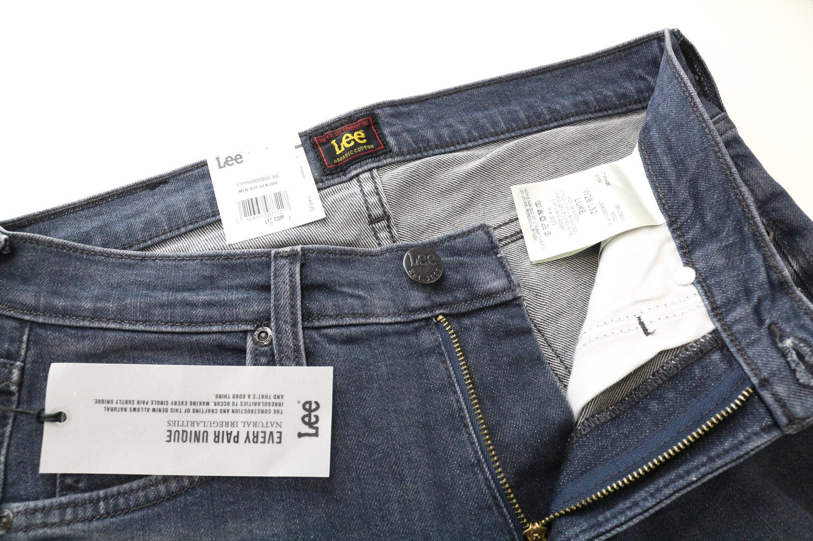 LEE Luke Men's Jeans W28/L32 Dark Blue Slim Tapered Stretch Fit Faded Zip Fly