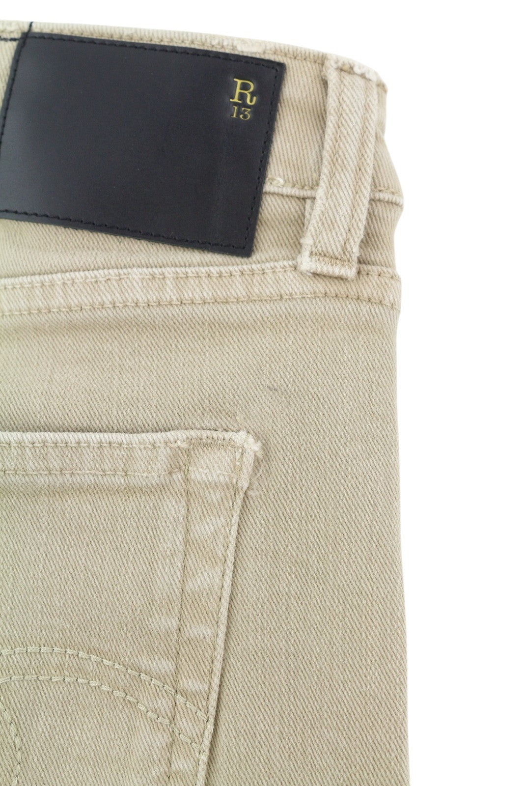 R13 Boy Straight Women Jeans 28 Khaki Stretch Faded Cropped Ankle Length RRP€699