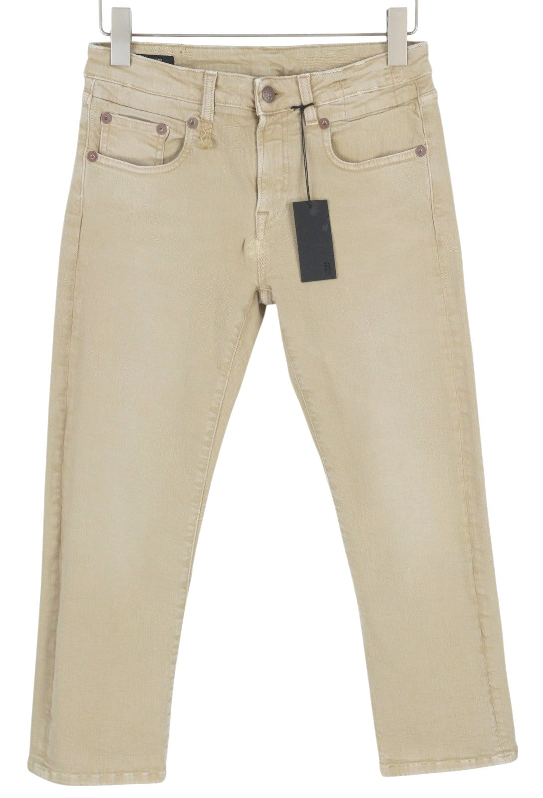 R13 Boy Straight Women Jeans 28 Khaki Stretch Faded Cropped Ankle Length RRP€699