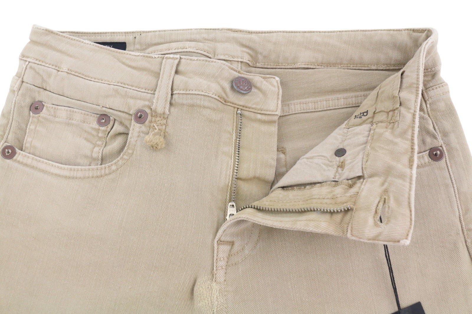 R13 Boy Straight Women Jeans 28 Khaki Stretch Faded Cropped Ankle Length RRP€699