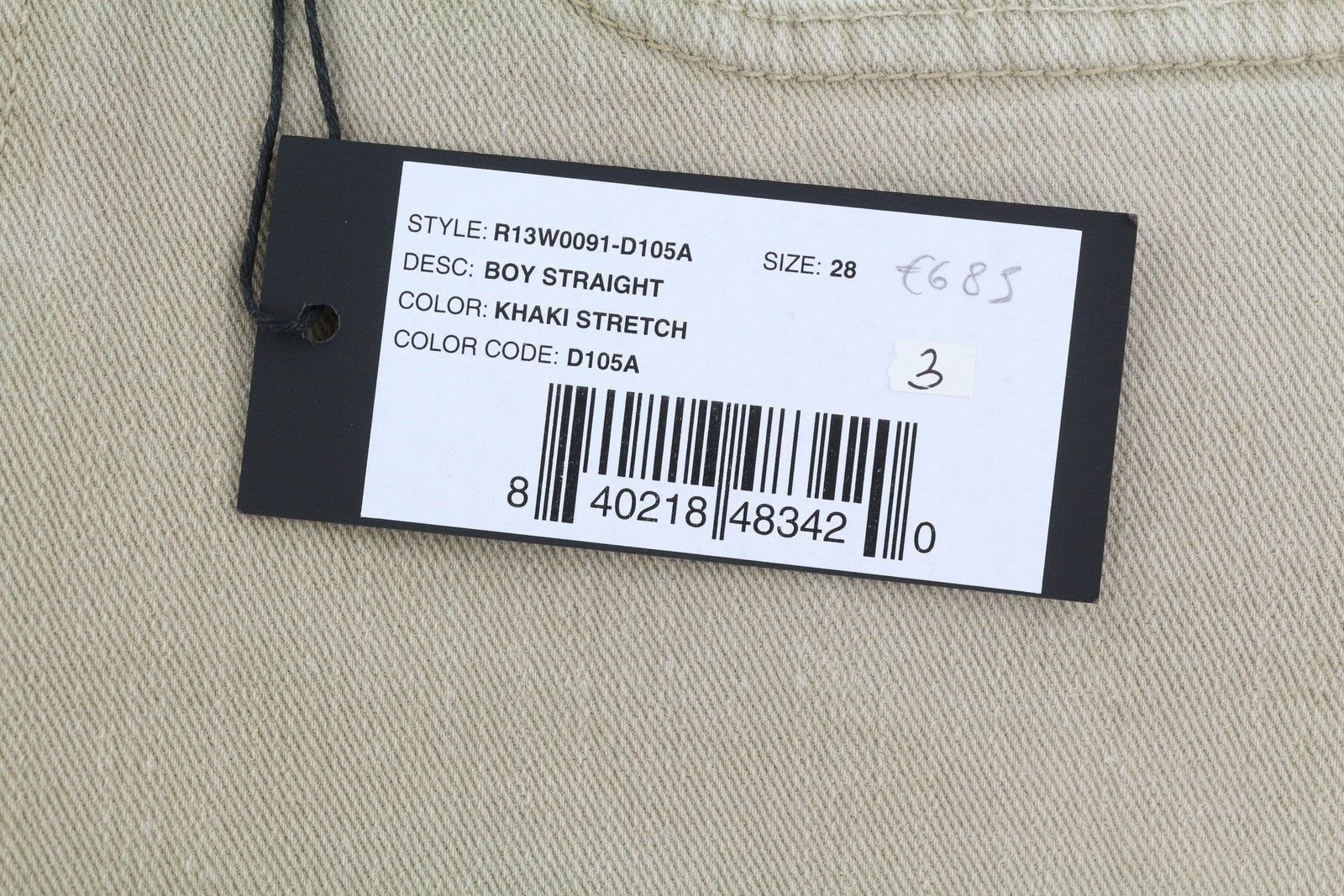 R13 Boy Straight Women Jeans 28 Khaki Stretch Faded Cropped Ankle Length RRP€699