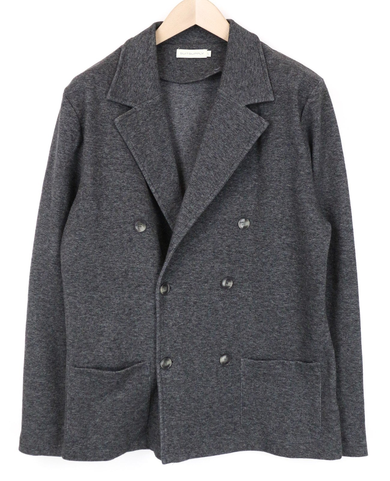 SUITSUPPLY Men's Jacket L Grey Slim Double-Breasted Cotton Blend Melange Unlined