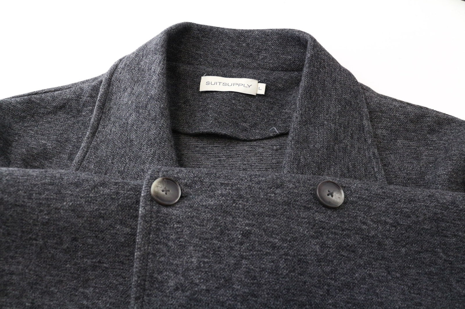 SUITSUPPLY Men's Jacket L Grey Slim Double-Breasted Cotton Blend Melange Unlined