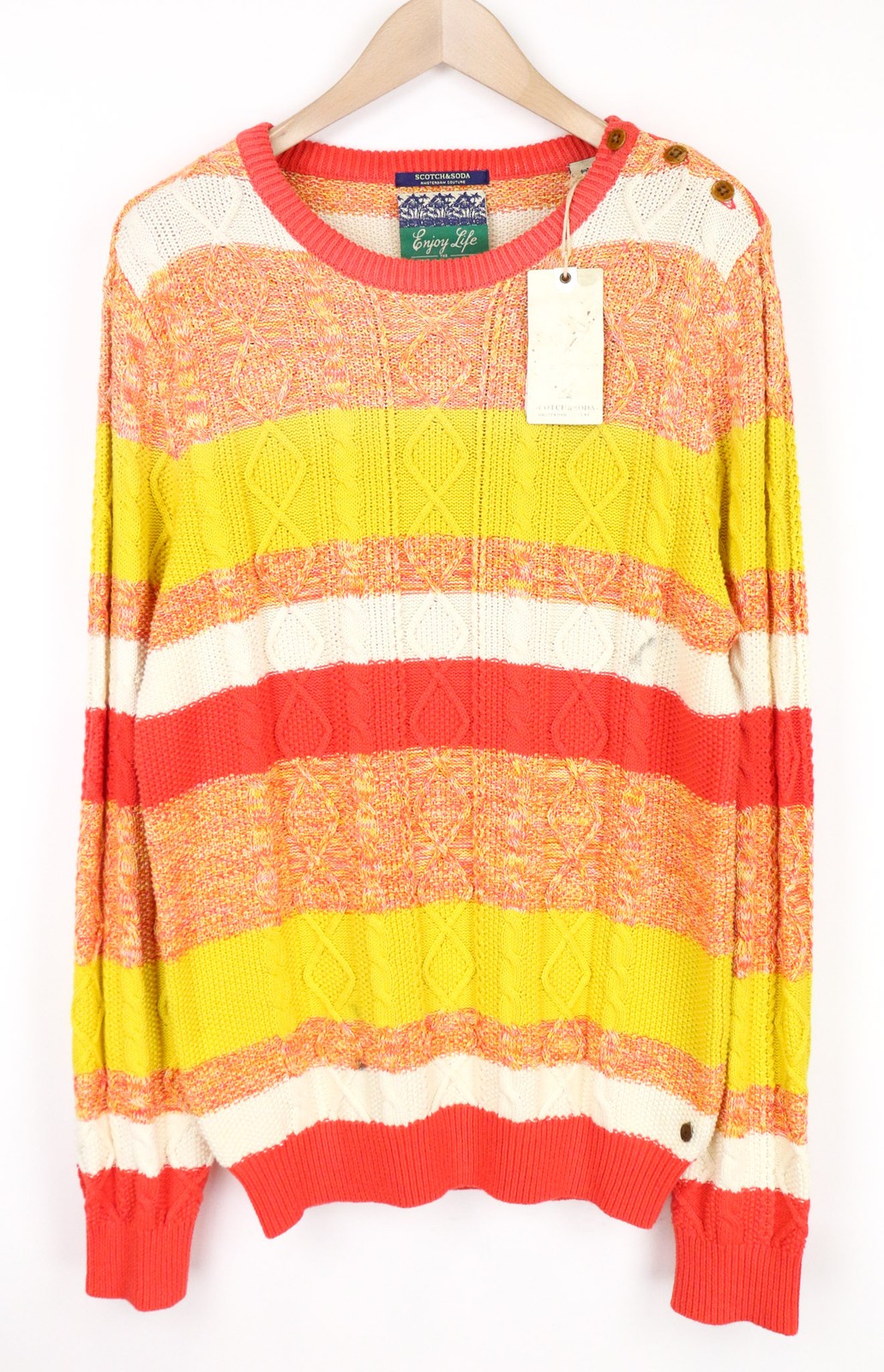 SCOTCH & SODA Ams Couture Men's Jumper M Orange Cotton Striped Knit Sweater