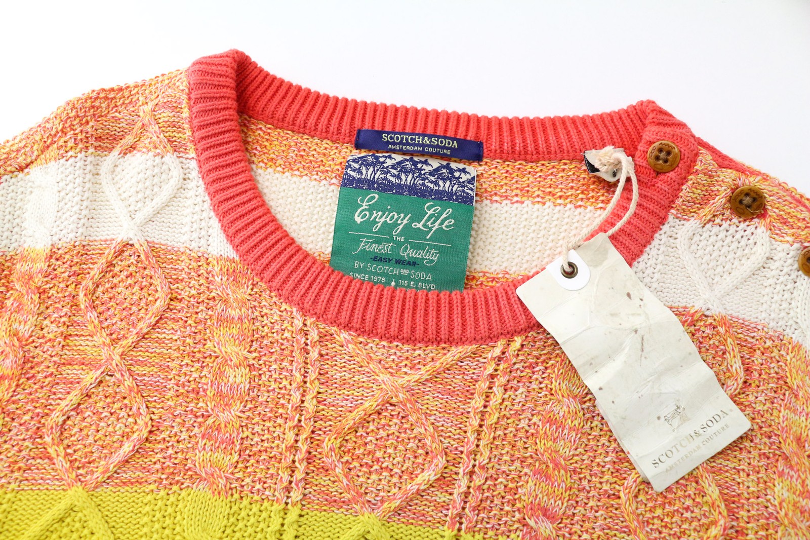 SCOTCH & SODA Ams Couture Men's Jumper M Orange Cotton Striped Knit Sweater