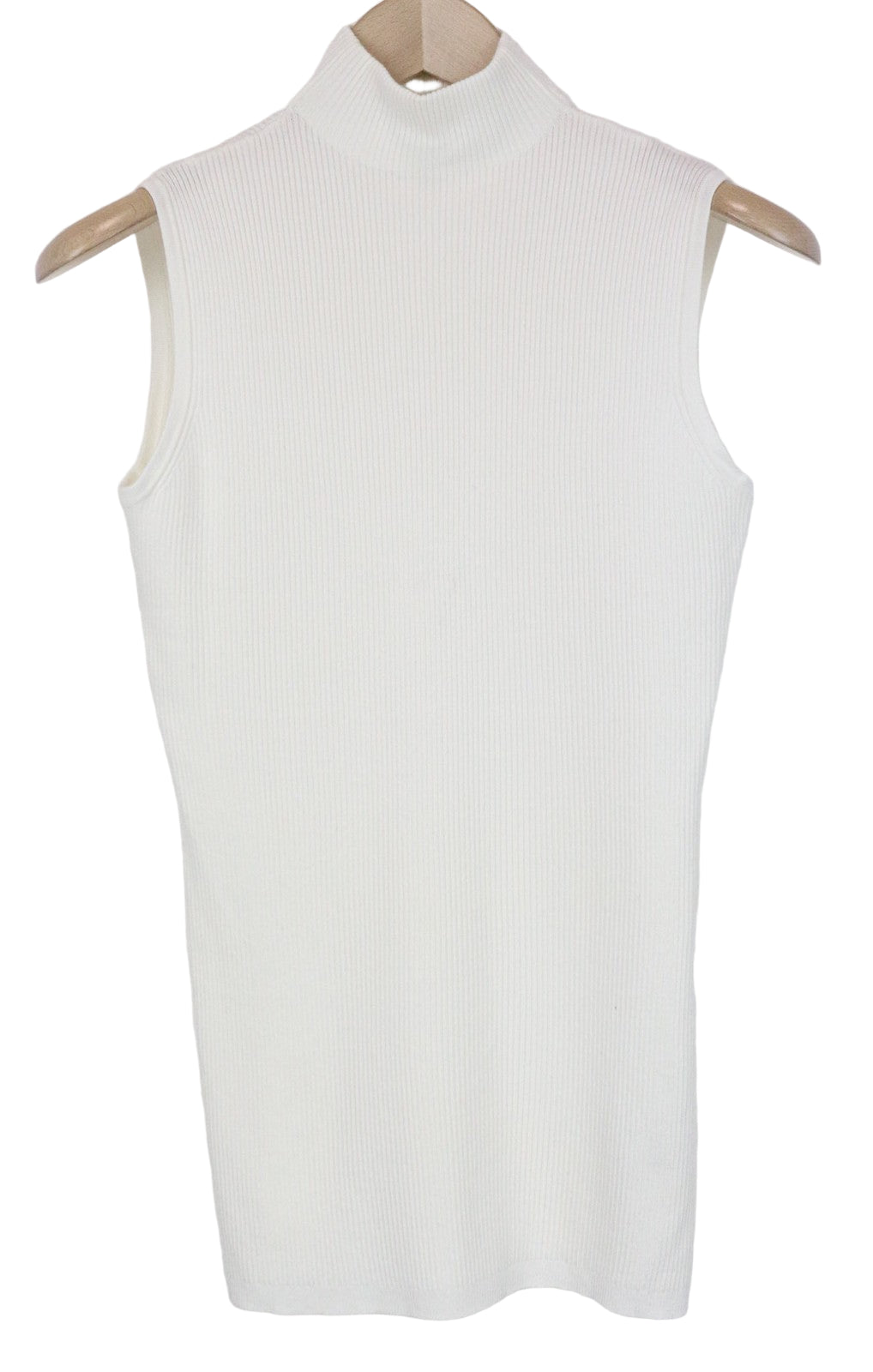 SUISTUDIO Blanca Women's Top S Sleeveless Ribbed Off-White Slim High Neck Tank