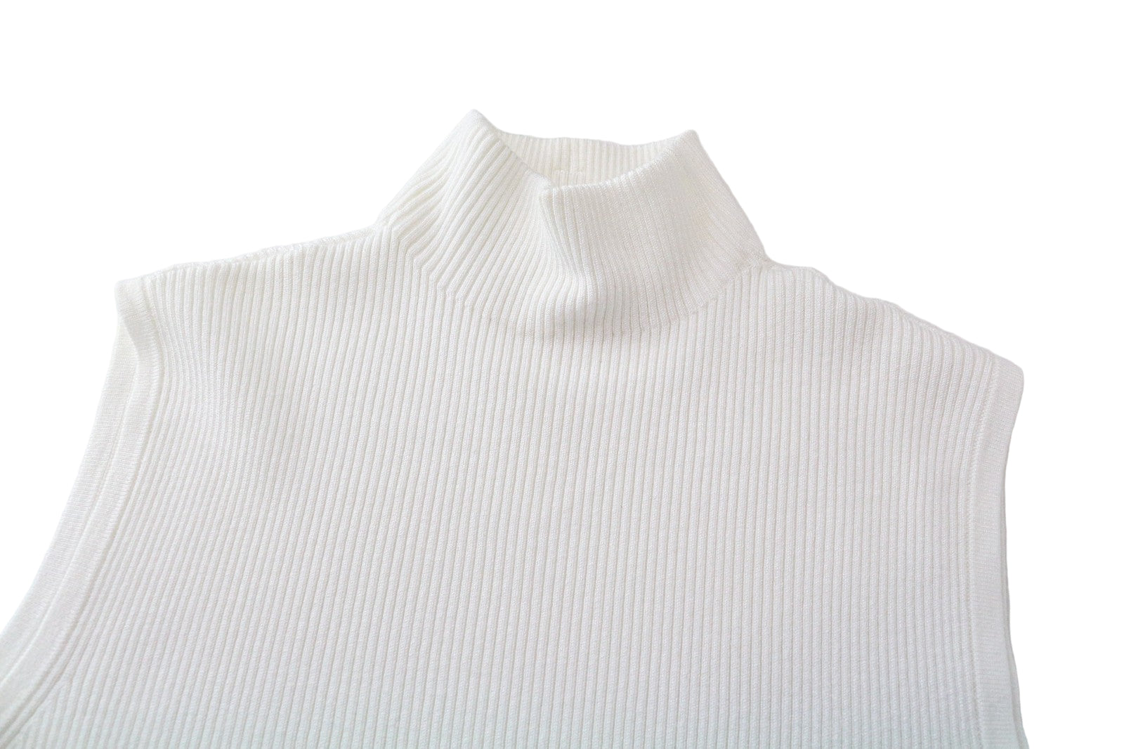 SUISTUDIO Blanca Women's Top S Sleeveless Ribbed Off-White Slim High Neck Tank