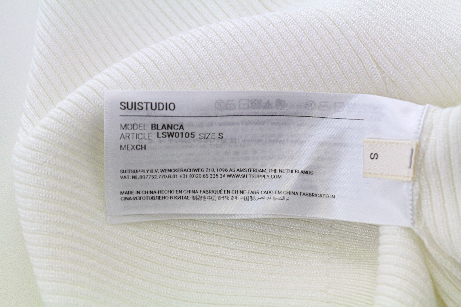 SUISTUDIO Blanca Women's Top S Sleeveless Ribbed Off-White Slim High Neck Tank