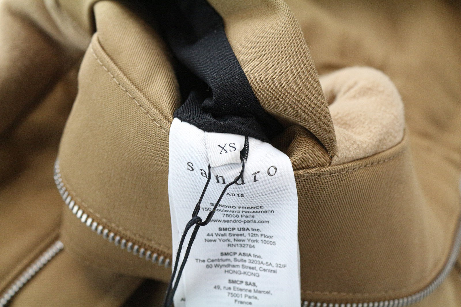 SANDRO Men's Jacket XS Camel Brown Parka Hooded Buttoned Lined Cotton Deck Coat