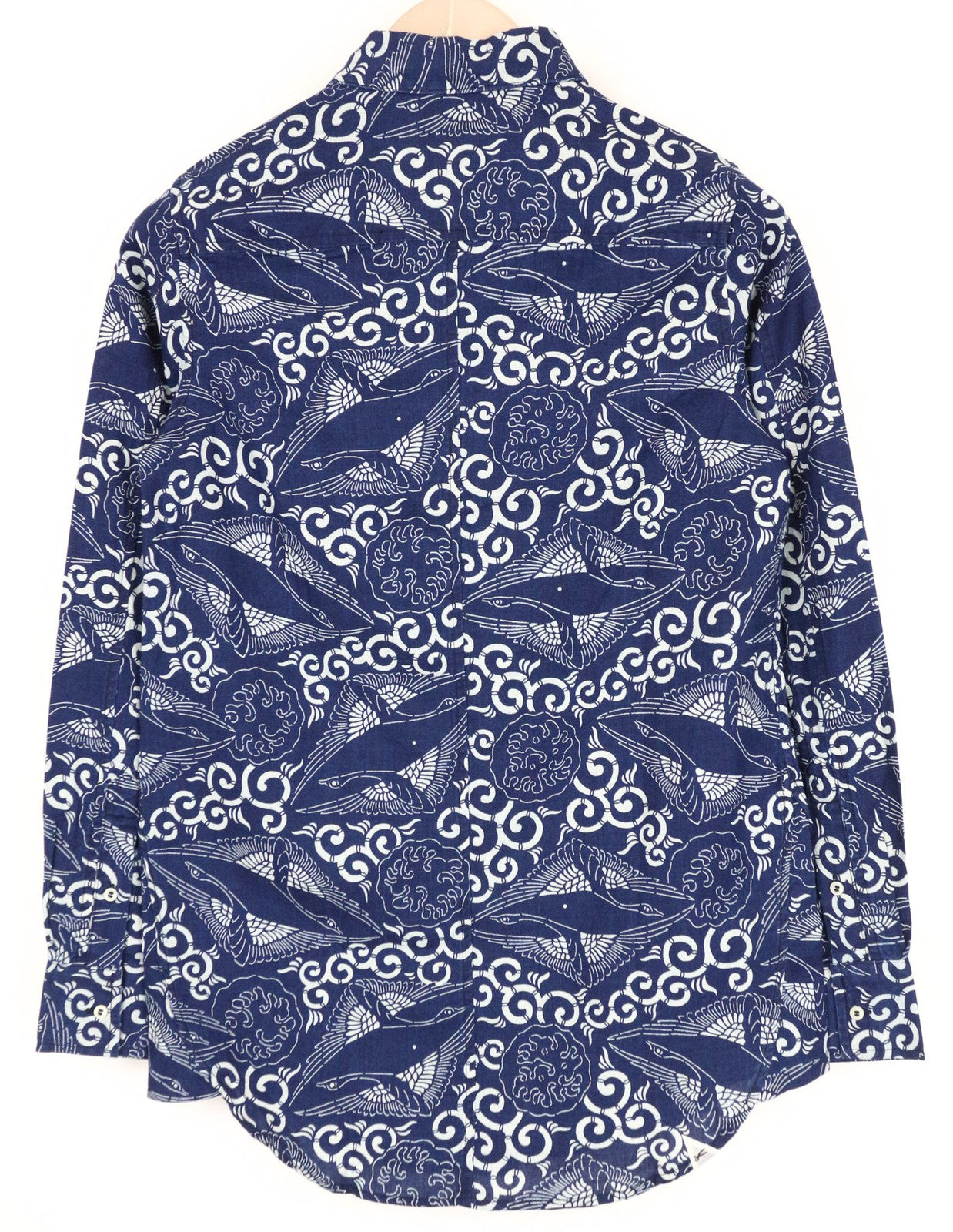 DENHAM Women's Shirt 2XS Blue Cotton Linen Patterned Long Sleeve Button-Up