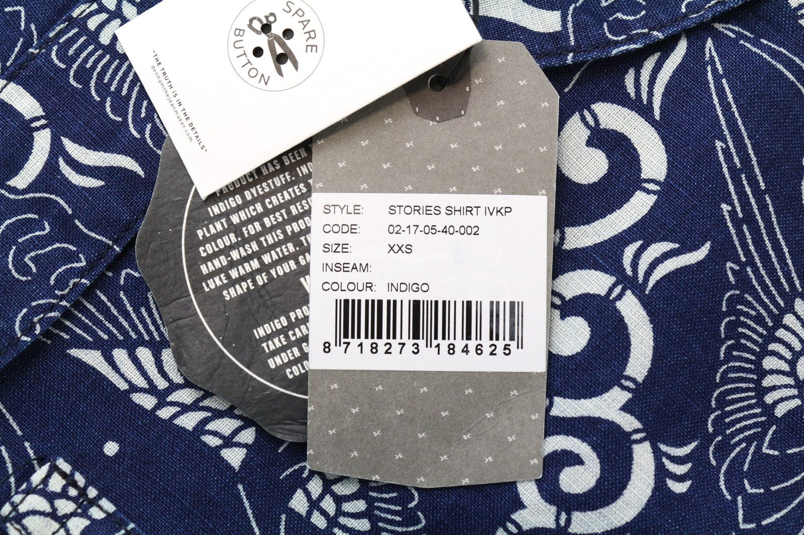 DENHAM Women's Shirt 2XS Blue Cotton Linen Patterned Long Sleeve Button-Up