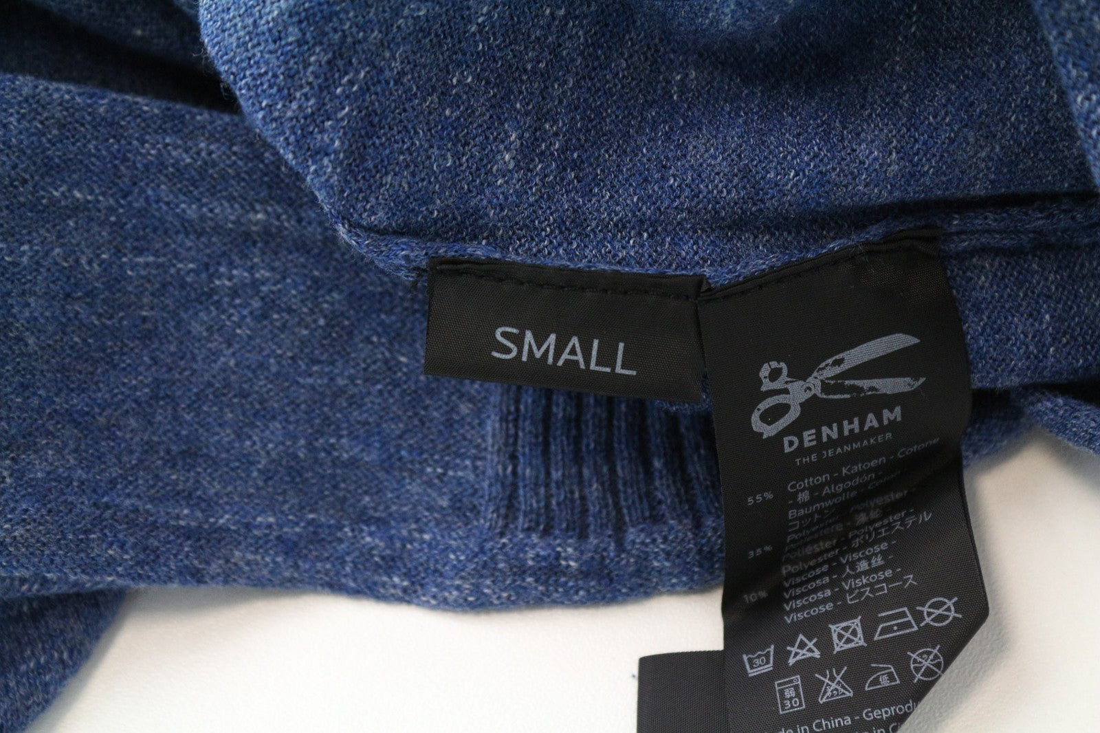 DENHAM Carver Men's Sweatshirt S Blue Cotton Blend Pullover Casual Long Sleeve