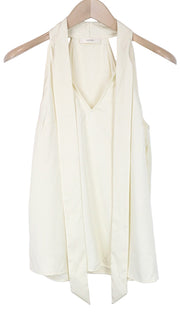 SUISTUDIO Alaska Women's Top UK8 Cream Silk Blend Slim Split Neck Tie Blouse