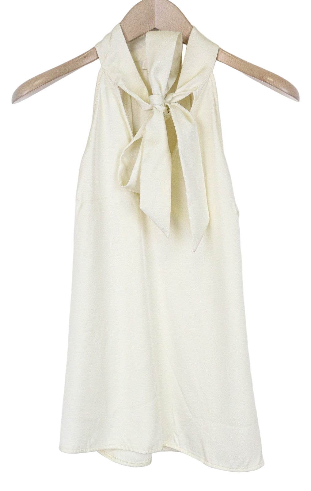 SUISTUDIO Alaska Women's Top UK8 Cream Silk Blend Slim Split Neck Tie Blouse