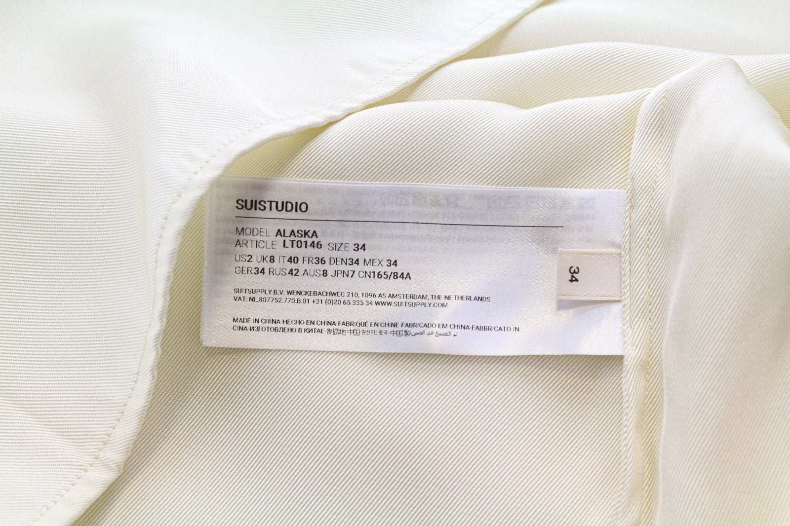 SUISTUDIO Alaska Women's Top UK8 Cream Silk Blend Slim Split Neck Tie Blouse