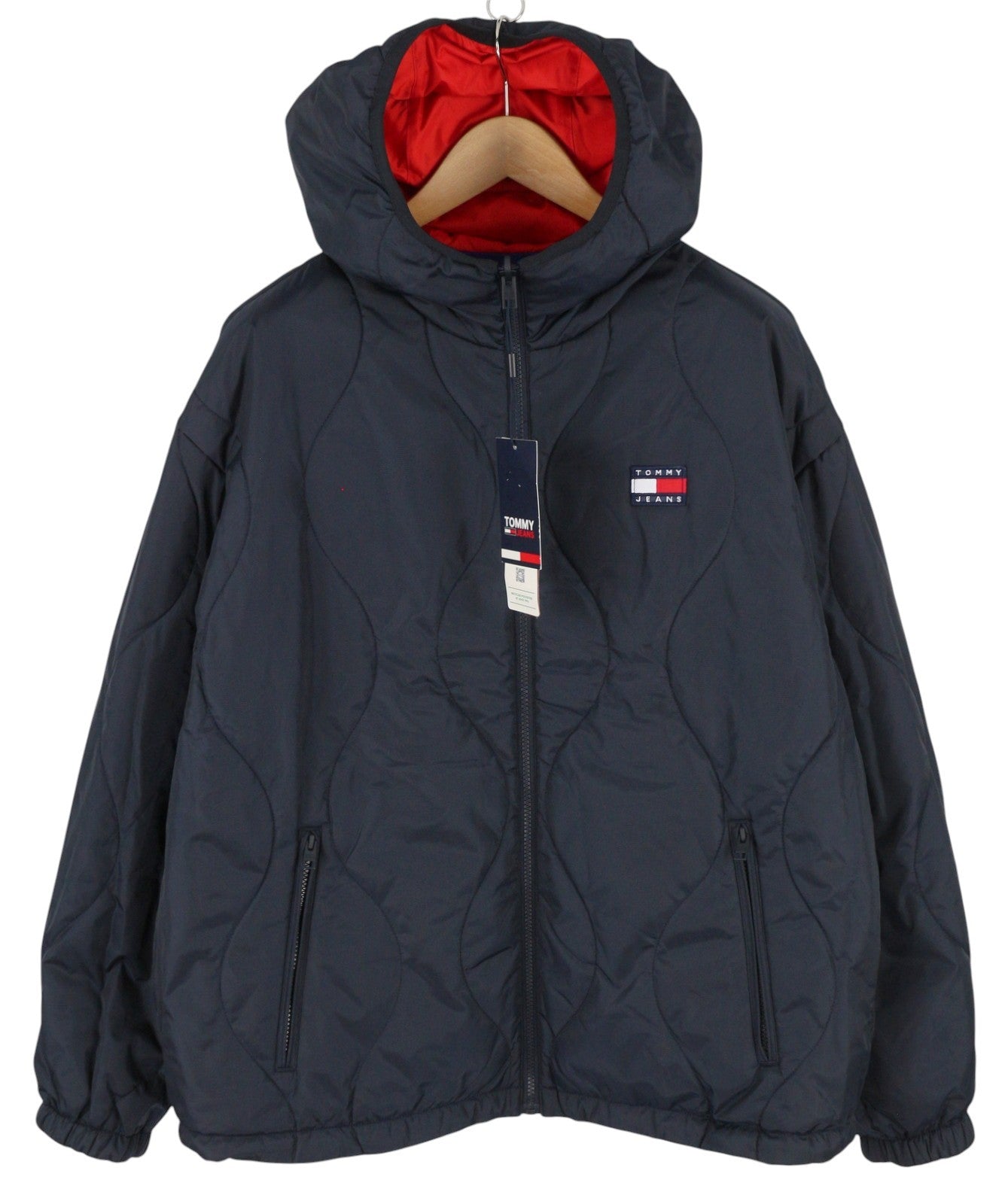 TOMMY HILFIGER Reversible Quilted Men Jacket M Blue Quilted Hooded Zip RRP€239