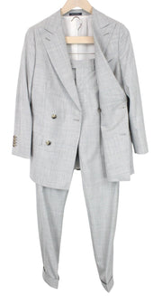 SUITSUPPLY La Spalla Soho Turn Up Men Suit UK34R W30 Grey Melange Wool 2 Piece