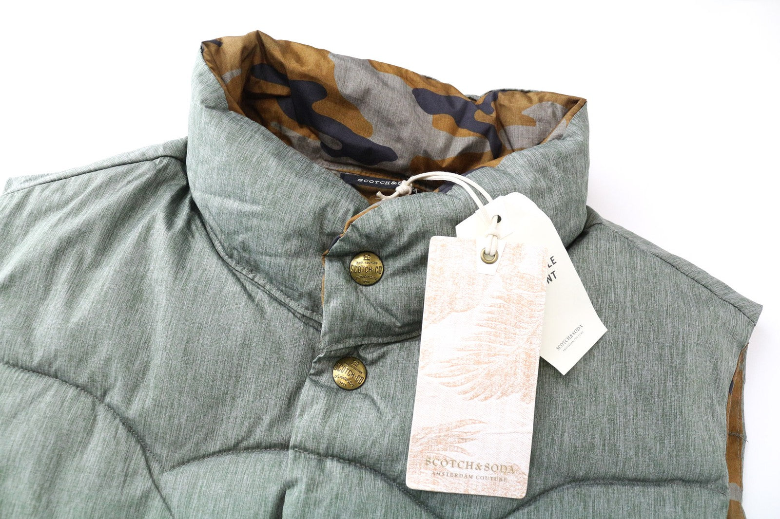 SCOTCH & SODA Ams Couture Men's Waistcoat S Green Padded Reversible Patterned