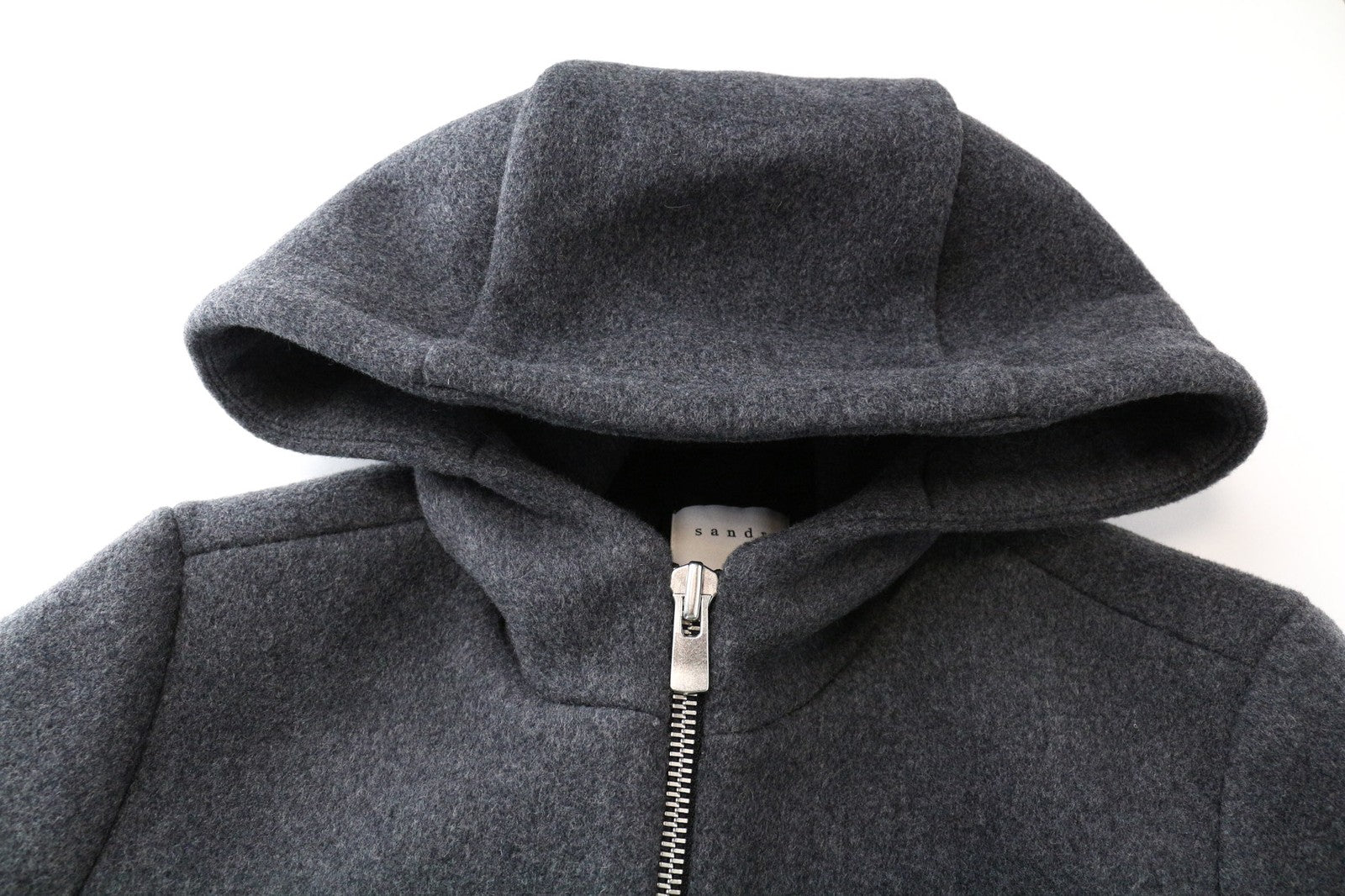 SANDRO Men's Coat 36 Grey Wool Blend Single-Breast Long Sleeve Zipped Hooded