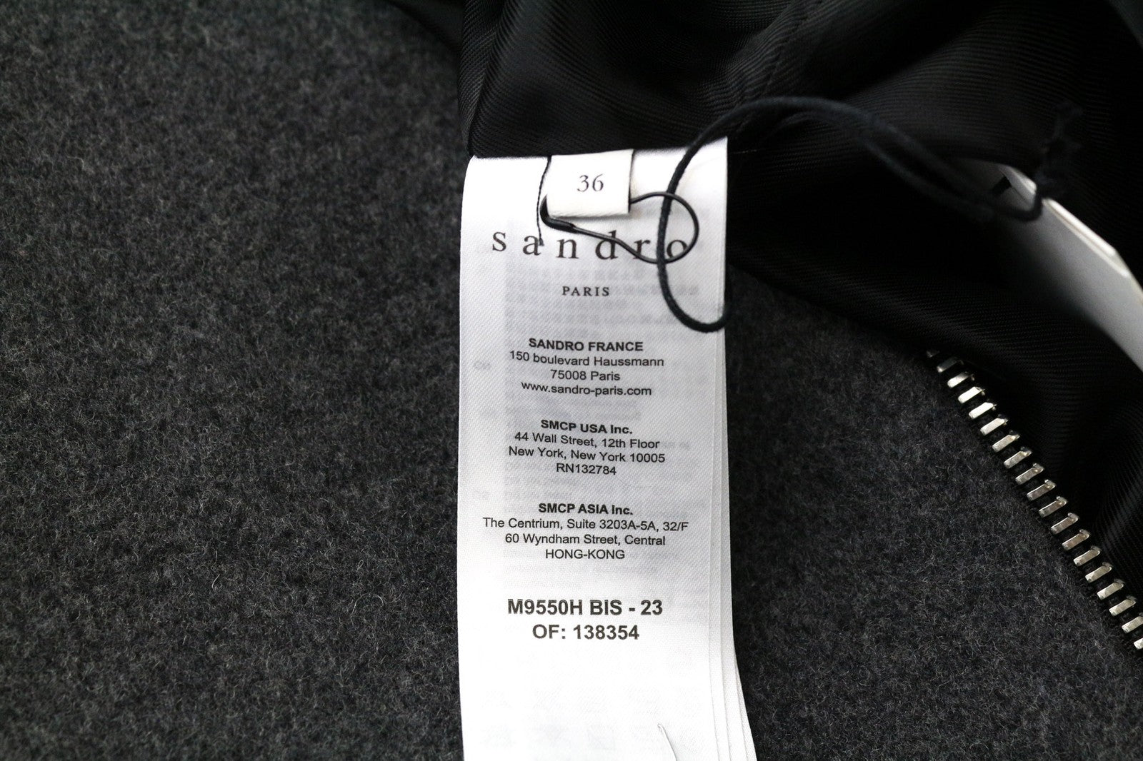 SANDRO Men's Coat 36 Grey Wool Blend Single-Breast Long Sleeve Zipped Hooded