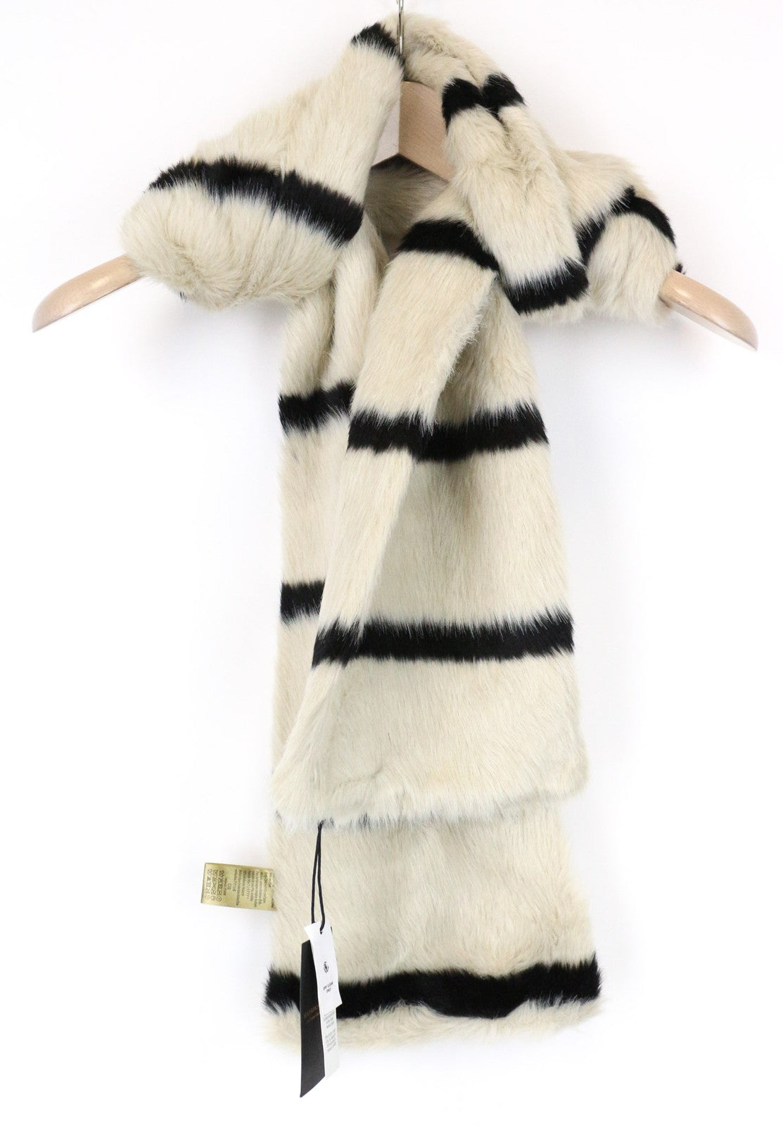 MAISON SCOTCH Women's Scarf OS Beige Brown Faux Fur Striped Pattern Autumn