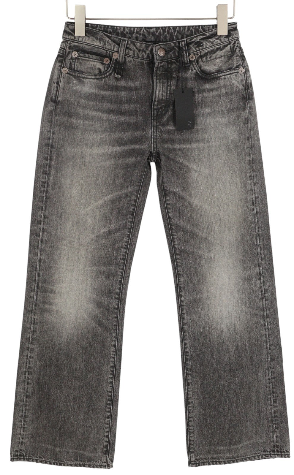 R13 Effie Women Jeans 25 Polaris Black Faded Washed Straight Fit Zip Fly Denim