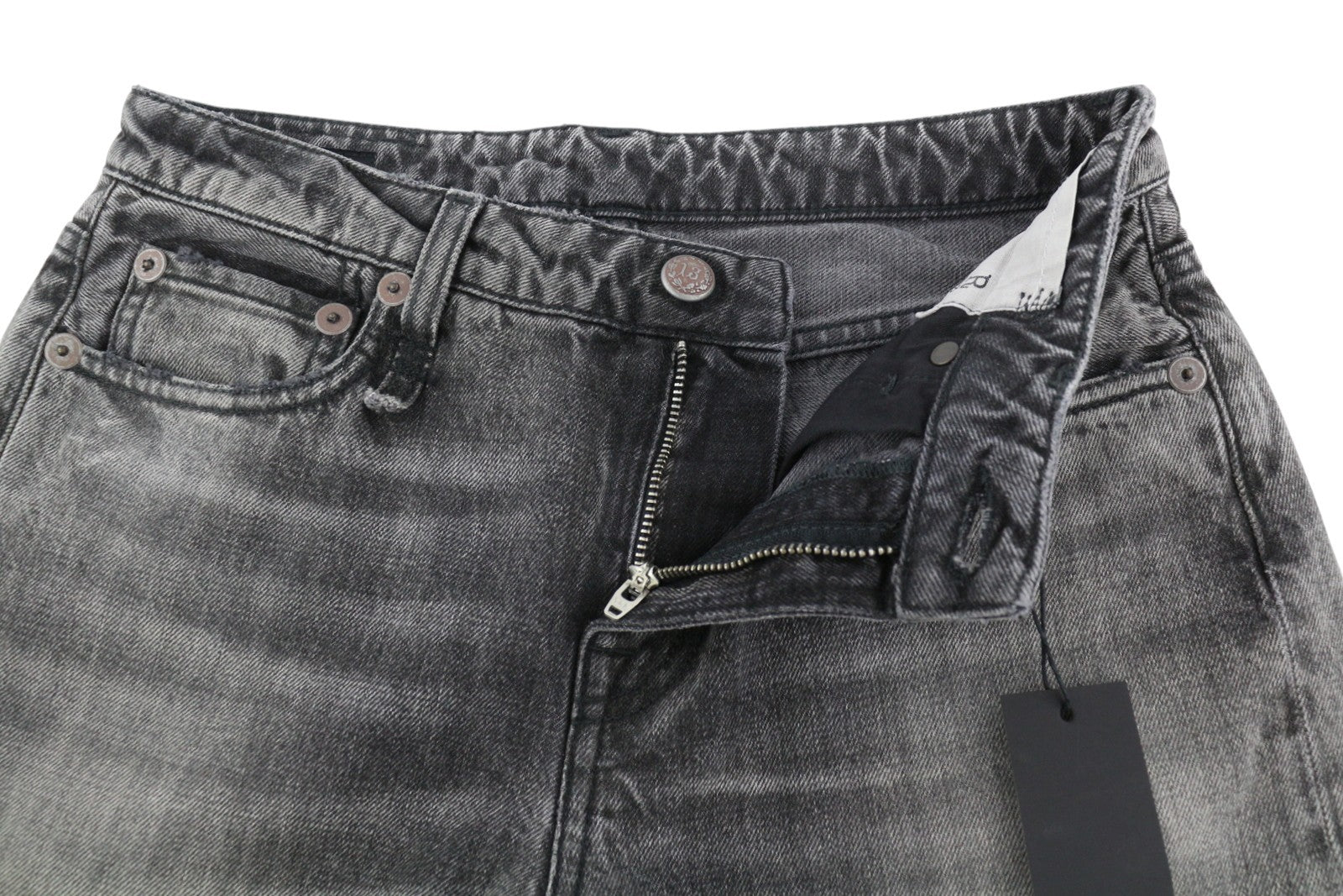 R13 Effie Women Jeans 25 Polaris Black Faded Washed Straight Fit Zip Fly Denim