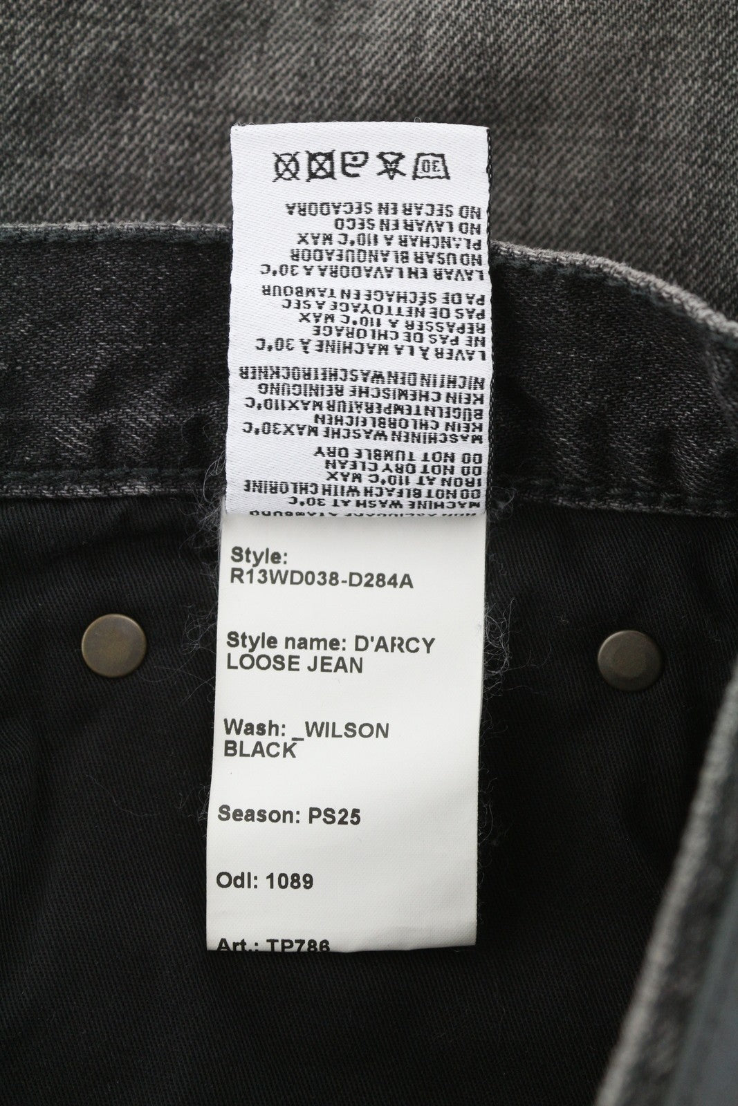 R13 D'Arcy Loose Women Jeans 27 Wilson Black Faded Relaxed Zip Denim RRP€700